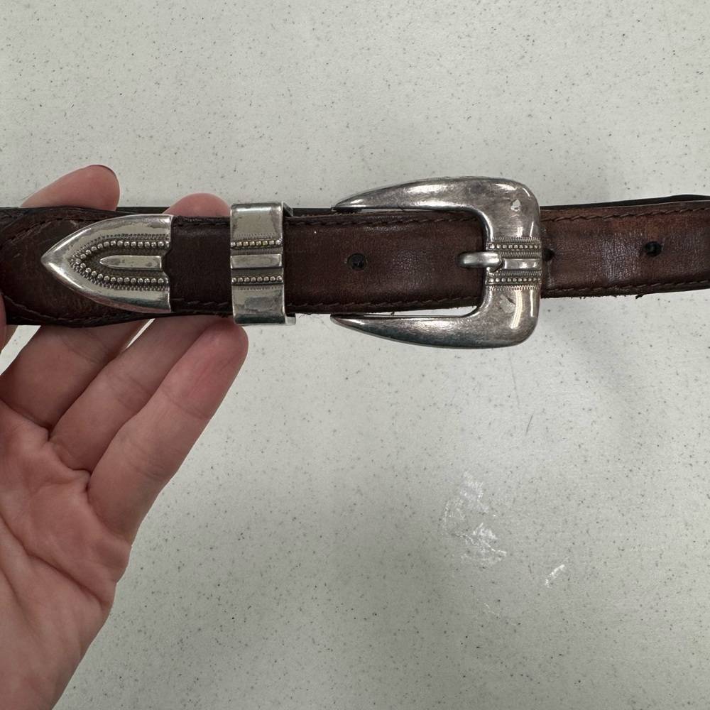 Vintage 1998 Fossil Dark Brown Leather Belt with Silver Accents